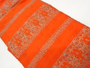 リサイクル　横縞に草花模様織出し名古屋帯